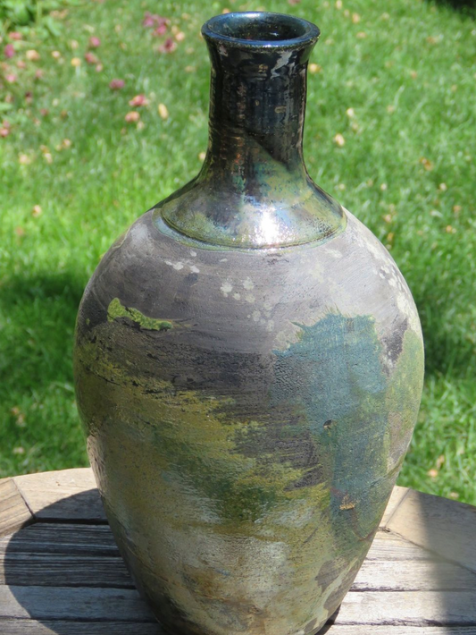 Green Raku Fired bottle