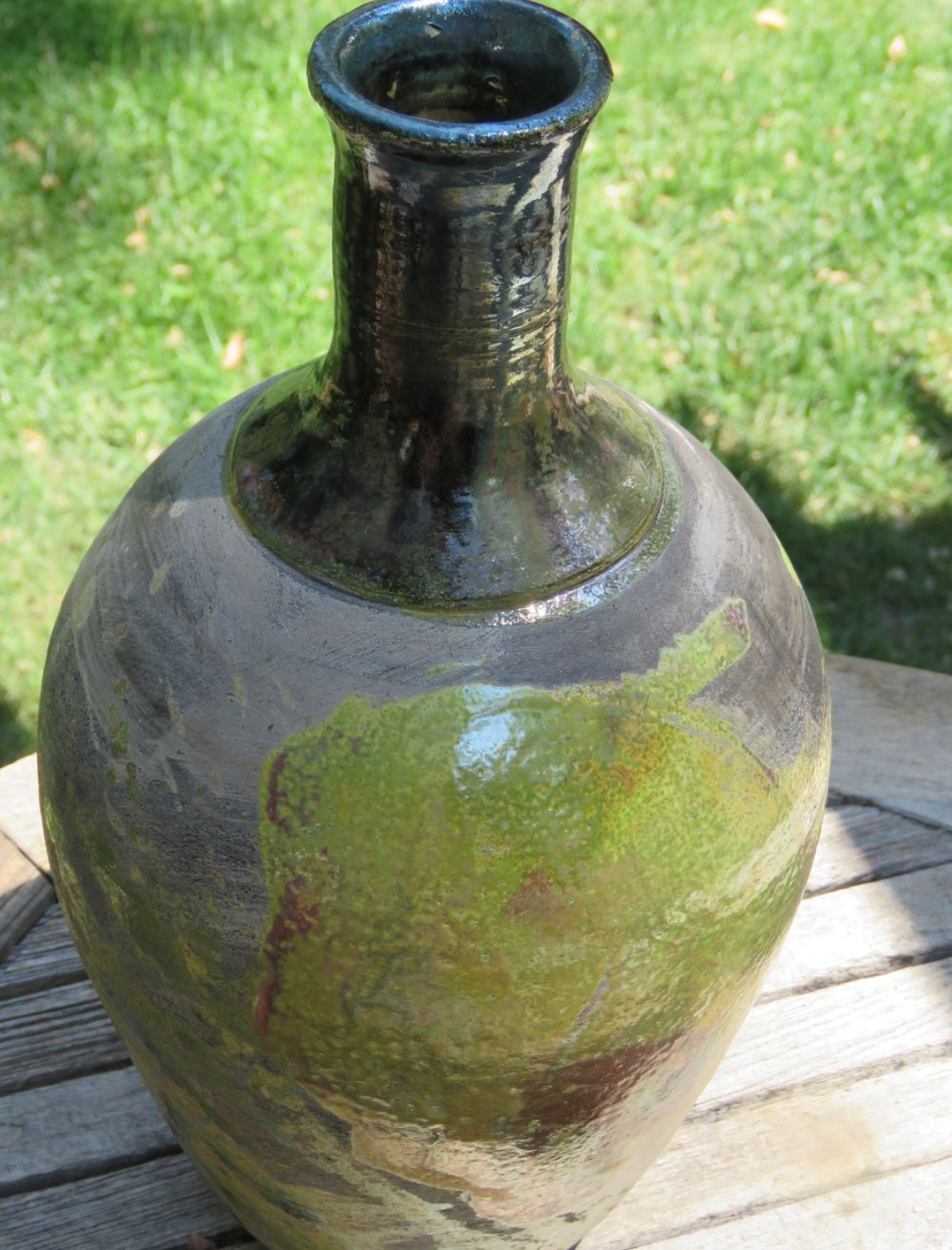 Green Raku Fired bottle