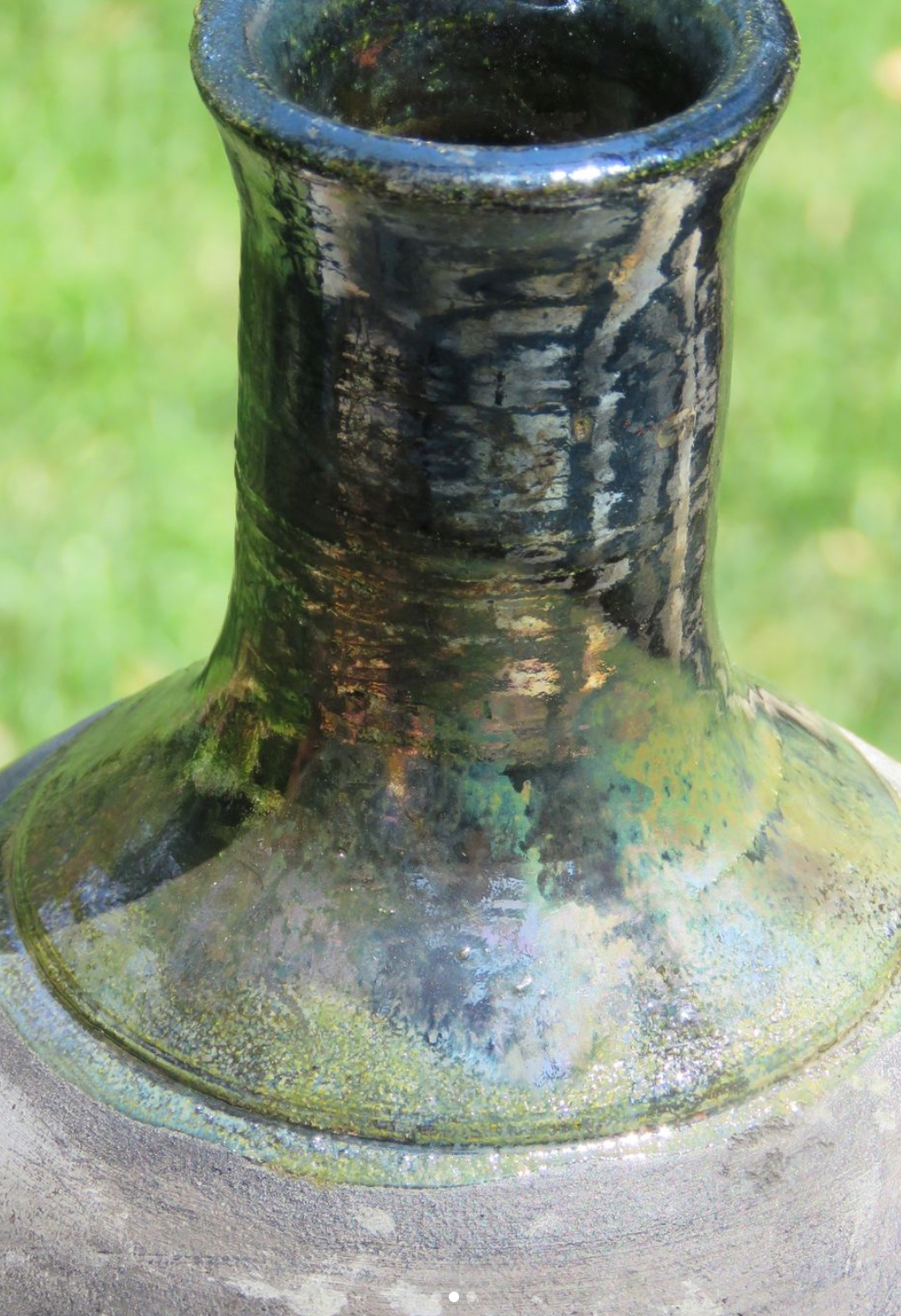 Green Raku Fired bottle